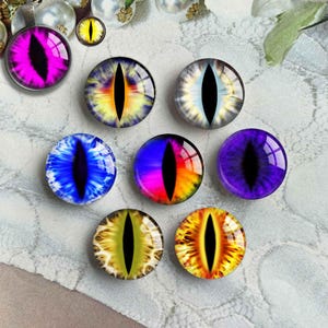 Cabochon yeux de dragon, dôme en verre avec image yeux de poupée, camée globe oculaire, 10 mm 12 mm 14 mm 20 mm 25 mm - 40 mm pour jouets créatifs oeil de chat (FJ5449)