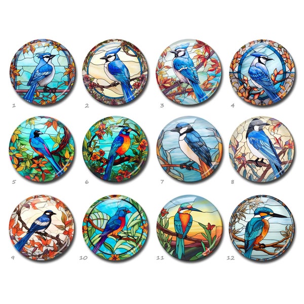 Blue Bird Cabochon, Bird image Glass dome,Stained Glass Picture Cameo, 10mm 12mm 14mm 16mm 18mm 20mm 25mm 30mm 35mm 40mm (FJ3874 )