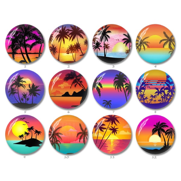 Beach Palm cabochon,Beach Sundown image glass dome 10mm 12mm 14mm 16mm 18mm 20mm 25mm 30mm 35mm 40mm DIY Tropical Photo Jewelry (FJ1681）