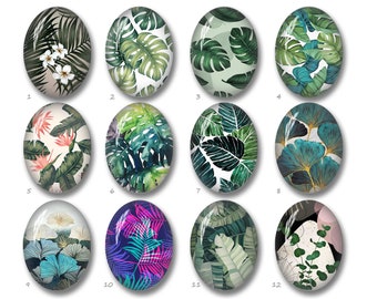 Teardrop/Oval Tropical Cabochon,Green Monstera Leaf Oval Glass Dome,10x14mm\13x18mm\18x25mm\20x30mm\30x40mm\40x50mm Banana leaf  image cameo