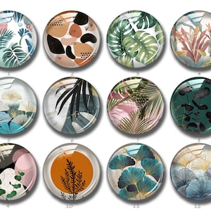 Cabochon tropical, plantes de fougères Monstera Snap Button, 10mm 12mm 14mm 16mm 18mm 20mm 25mm 30mm 35mm 40mm image dôme en verre (FJ867）