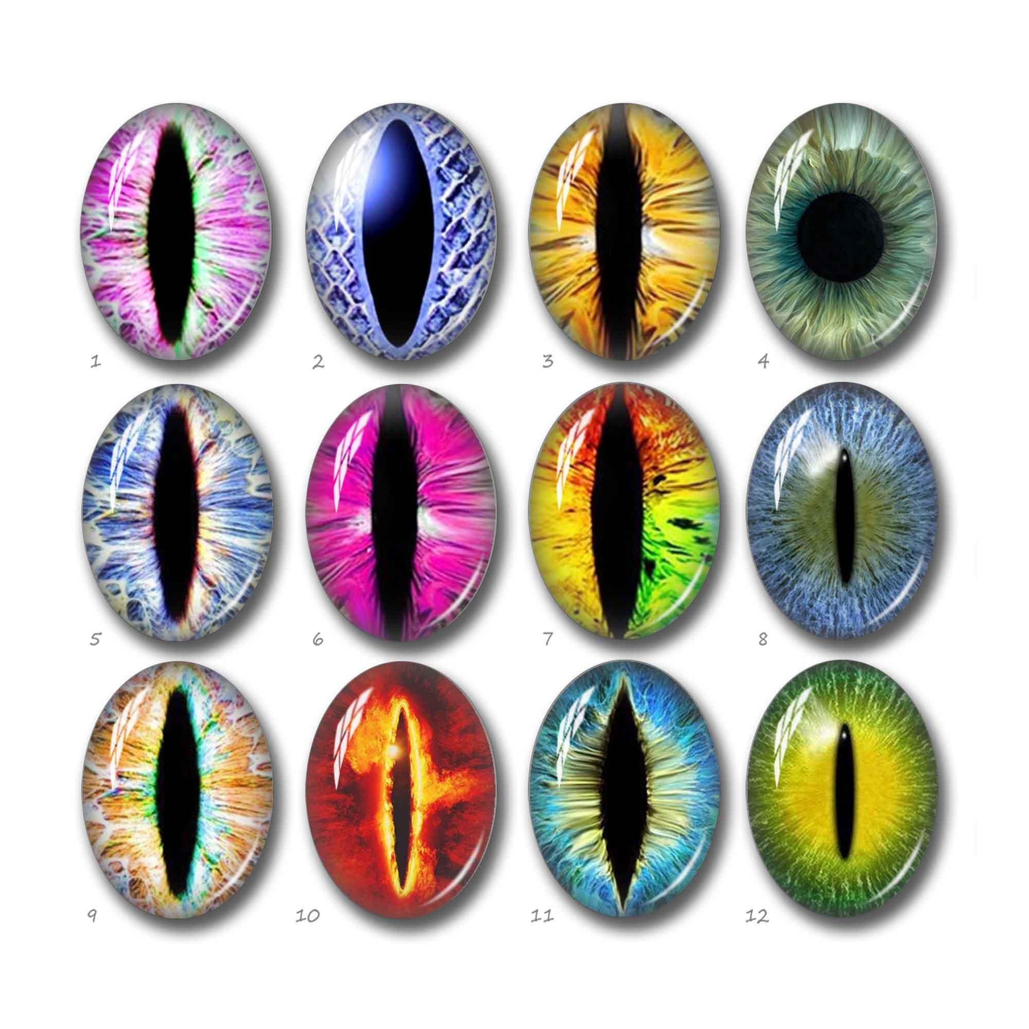 Dragon Eyes Oval Cabochon, Vertical Pupils Eyes Glass Dome, 10x14