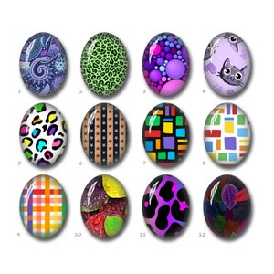 Colorful Grid Oval/Teardrop Cabochon,Leopard Image 10x14mm\13x18mm\18x25mm\20x30mm\30x40mm\40x50mm Oval Glass Dome Picture Charm -FJ1747