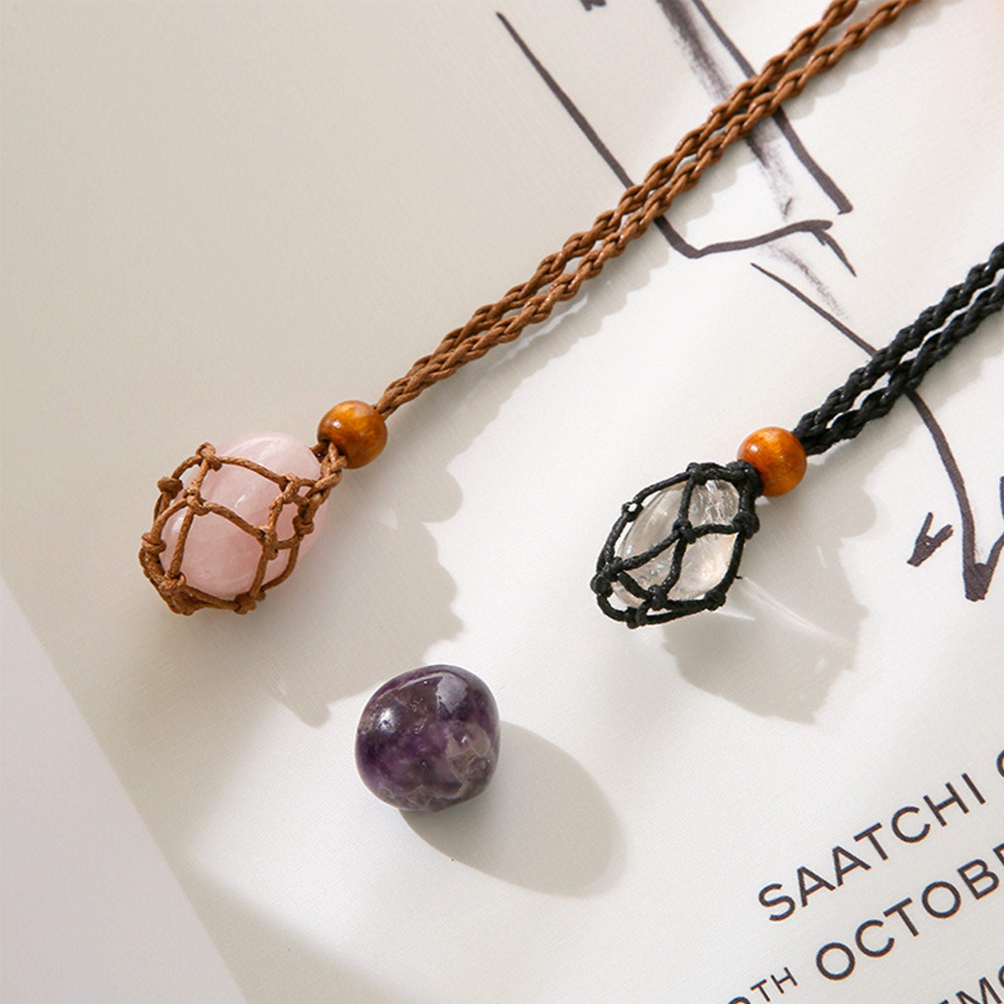 Handmade Macrame Stone Holding Necklace,interchangeable Macrame 