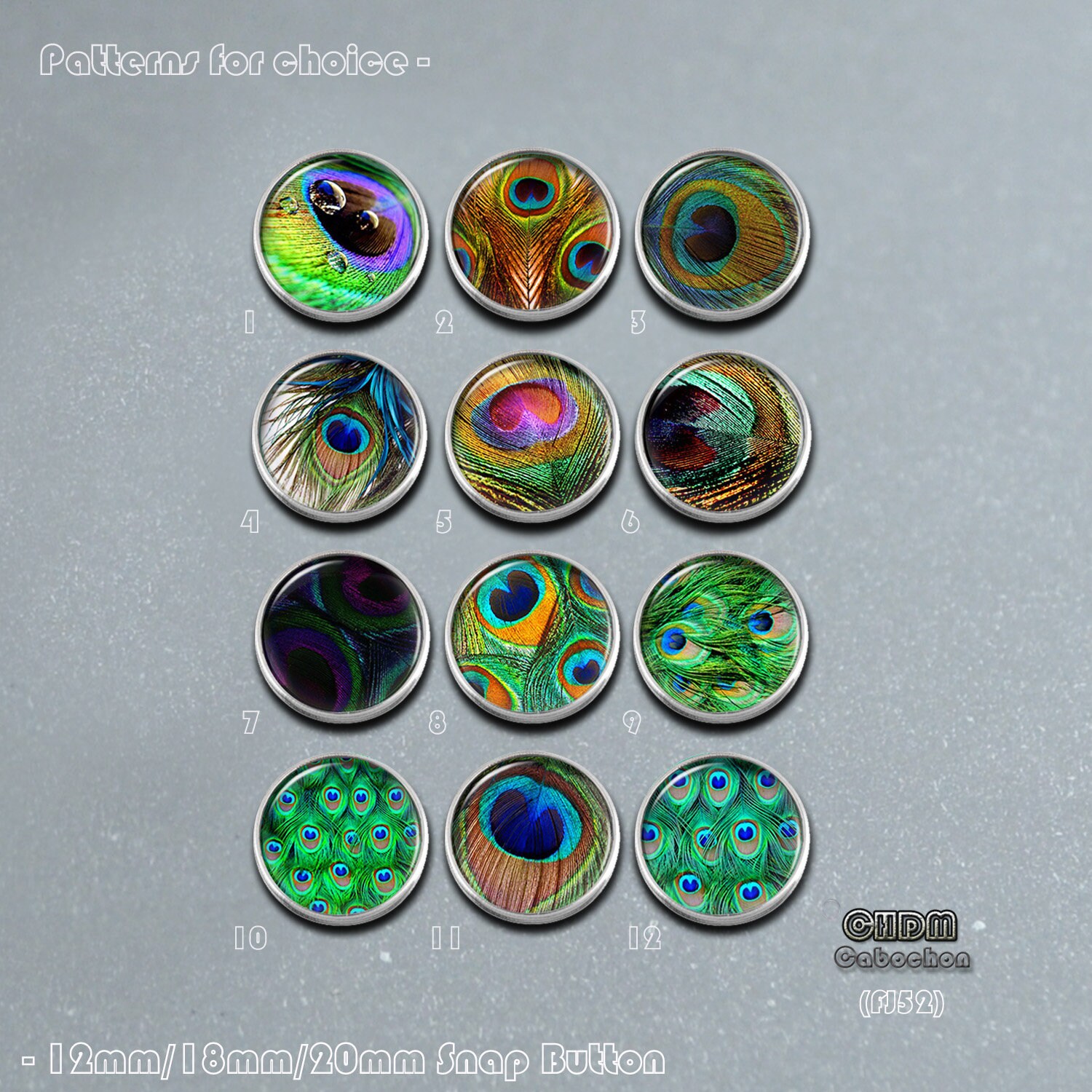 Peacock Feather Cabochon,peacock Snap Button Jewewlry Charm,green ...