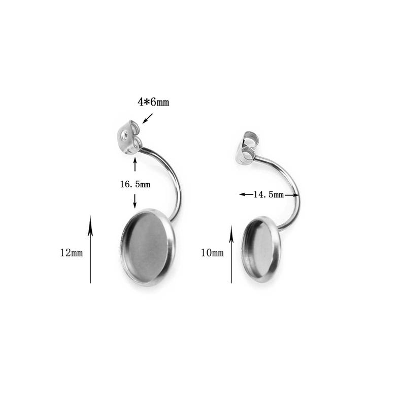 Stainless Steel Stud Earrings Back,Earring Back Stopper w/ Cup 10mm 12mm Glass Dome Blanks Bezel Trays ,Ear Jacket Jewelry Findings - BXG20 image 3