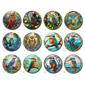 Cabochão de pássaro azul, cúpula de vidro com imagem de coruja, camafeu de vitral, 10mm 12mm 14mm 16mm 18mm 20mm 25mm 30mm 35mm 40mm amuleto de vidro (FJ3880)