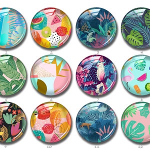 Tropical Cabochon, Monstera fougères plantes Snap Button, 10mm 12mm 14mm 16mm 18mm 20mm 25mm 30mm 35mm 40mm image dôme de verre (FJ900)
