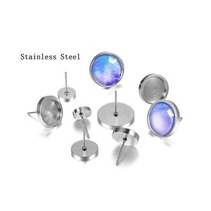 Stainless Steel Stud Earrings,12mm 14mm Round Glass Dome Cabochon Base Setting Stud Blanks,Bezel earring Blanks Earring Posts - BXG18