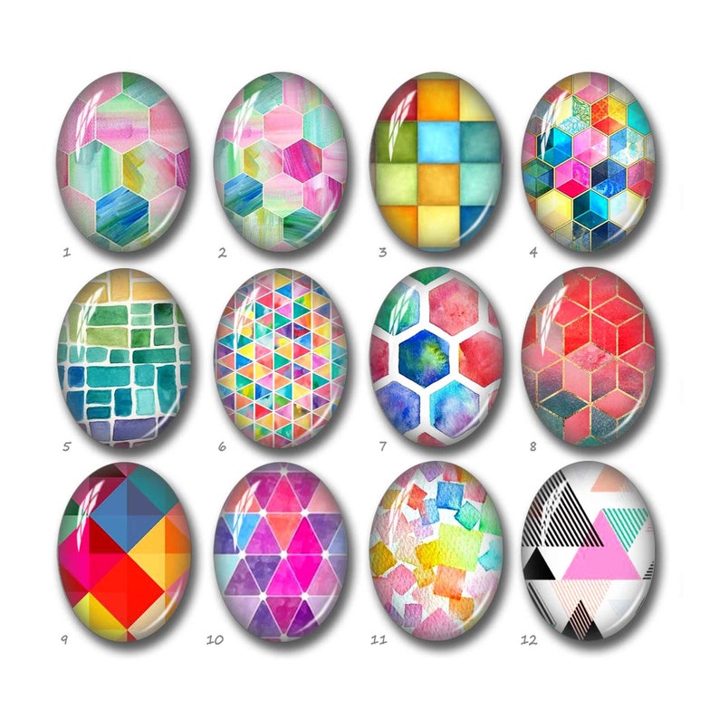 Beehive Oval Cabochon,colorful Grid Teardrop Glass Dome, 10x14mm ...