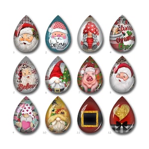 クリスマス ティアドロップ カボション、サンタクロース ティアシェイプ ガラス ドーム、10 x 14 mm 13 x 18 mm 18 x 25 mm 20 x 30 mm ハンドメイド イメージ モザイク ナゲット ビーズ - FJ3403