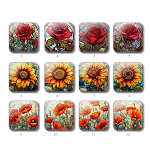 Rose Square Cabochon, Tournesol Image Plat Carré Verre Dôme , 10mm 12mm 14mm 15mm 16mm 18mm 20mm 25mm Photo Verre Mosaïque Perles (FJ3756)