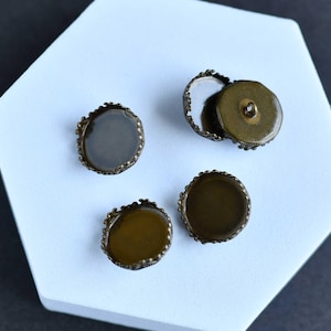 10 piezas - Base de botón de latón con forma de corona de 15 mm, cabujones de vidrio en blanco, ajustes para colgantes con foto, accesorios para encaje DIY - ACC100