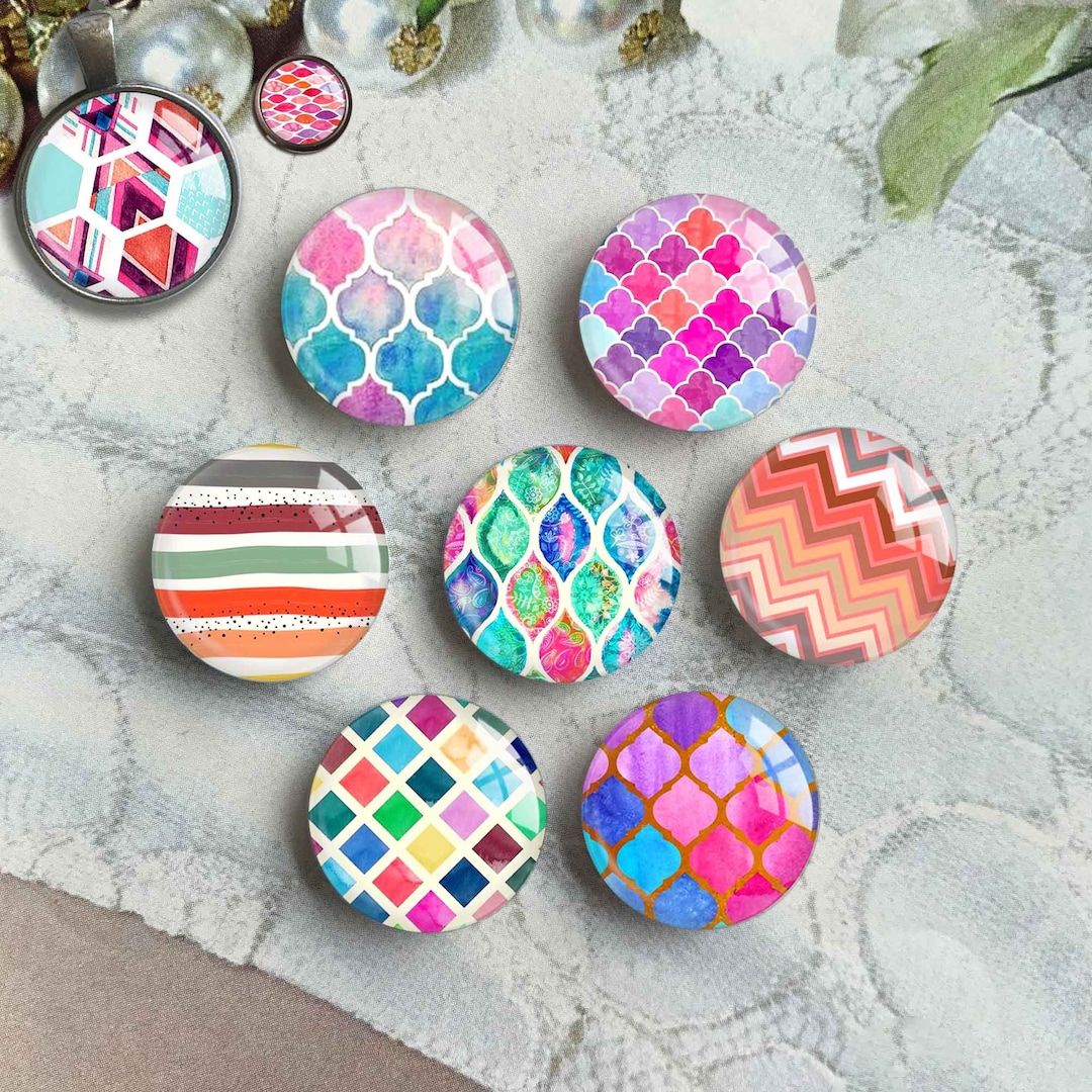 Colorful Grid Cabochon,geometry Image Glass Dome,stripes Picture Cameo ...