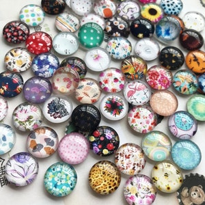 50 piezas - Bolsa sorpresa con cabujón de fotos mixto hecho a mano con forma de cúpula de cristal - Bolsa de deseos - Cabujones para pendientes de 10 mm, 12 mm y 14 mm, cuentas de cúpula de cristal (FD08)