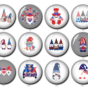 Cabochon en verre gnome américain, bouton pression en verre drapeau national des États-UnisPatriotique, verre gnome patriotique américain, dôme en verre imgae 4 juillet (FJ963