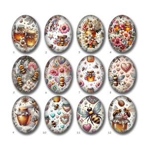 Floral Oval Cabochon, Honigbiene Teardrop Glaskuppel, 10 x 14 mm♦ 13 x 18 mm♦ 18 x 25 mm♦ 20 x 30 mm♦ 30 x 40 mm♦ 40 x 50 mm DIY Bienen Bild Glas Cameo-FJ5648