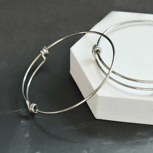 5pcs - Stainless Steel Adjustable Bangle ,Double Loop 60mm 65mm Wire Bangle Charm, Stainless Steel Adjustable Bracelet Blanks - BXG51