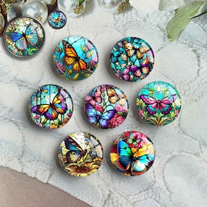 Schmetterling Cabochon,Glasmalerei Bild Glaskuppel,Schmetterling Bild Cameo,10 mm 12 mm 14 mm 16 mm 18 mm 20 mm 25 mm 30 mm 35 mm 40 mm Charms (FJ3713）
