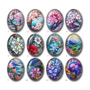 Floral Oval Cabochon,Sakura Teardrop Glaskuppel, 10 x 14 mm 13 x 18 mm 18 x 25 mm 20 x 30 mm 30 x 40 mm 40 x 50 mm Blumen Bild Glas Cameo-FJ3824