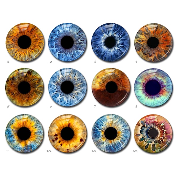 Eyes Cabochon, Doll Eyeball image Glass dome, 14mm Blythe Eye Cameo, 10mm 12mm 16mm 18mm 20mm for Amigurumi Animal Doll Making (FJ3689）