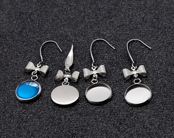 10 pièces - ébauches de boucles d'oreilles pendantes en acier inoxydable, coques de base de boucles d'oreilles noeud papillon de 8 mm -30 mm, breloques minimalistes uniques de 12 mm plateaux de lunette -BXG56