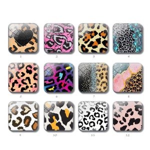 Leopard Square Cabochon, Animal Print Image Glass Dome , 12mm 14mm 16mm 15mm 16mm 18mm 20mm 25mm DIY Picture Glass Photo Beads (ZF11 ）