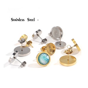 Stainless Steel Stud Earrings,6mm 8mm 10mm 12mm Cabochon Base Setting Glass Dome Blanks Cups ,Thick Bezel earring Blanks Posts - BXG18