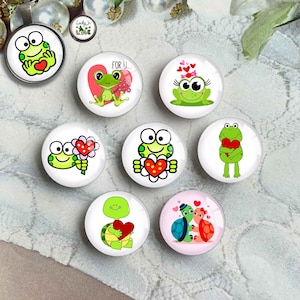 Cabochon di San Valentino, cupola in vetro con immagine di rana verde, cammeo con immagine di rana, 10 mm, 12 mm, 14 mm 16 mm 18 mm 20 mm 25 mm 30 mm 35 mm 40 mm (FJ3783)