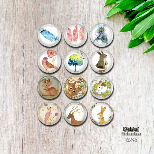 Easter Bunny Glass Cabochon,Peacock leaf snap button jewelry charm,10-40mm rabbit deer animal photo glass dome cabochon,DIY Jewelry (FJ92）