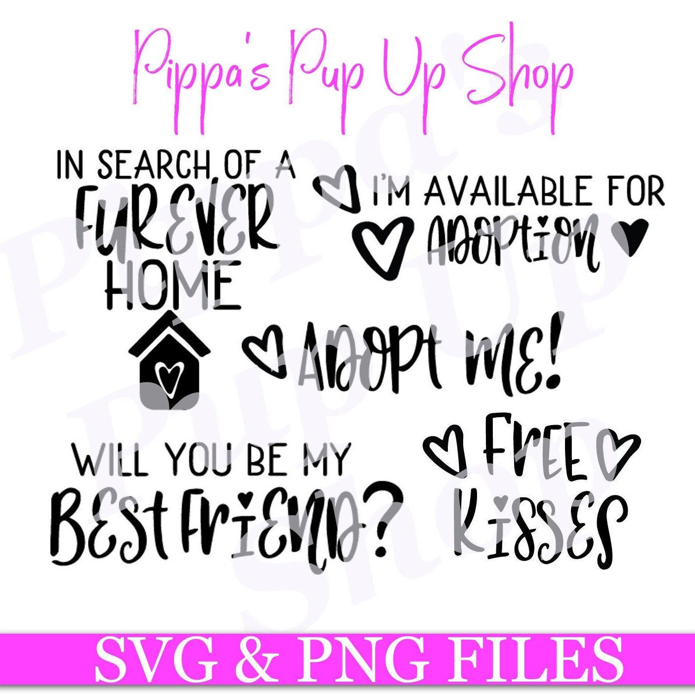 Pet Adoption SVG & PNG Pack | 5 Designs | Perfect for Dog Bandanas and ...
