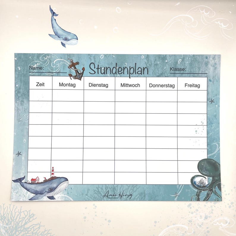 Lighthouse Timetable Timetable Marine World With Whale, Octopus and Anchor – Perfect for ...