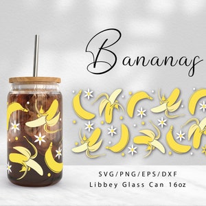 16 Unzen Libbey Glasdosenverpackung | Bananen-Dateien für Cricut & Silhouette Camo, Obst Clipart Sofort