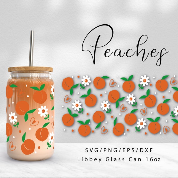 16 Oz Libbey Glass Can Wrap | Peachs Files For Cricut & Silhouette Camo, Fruit Clipart, Daisy Svg, Libbey Peach Glasses, Peach Svg