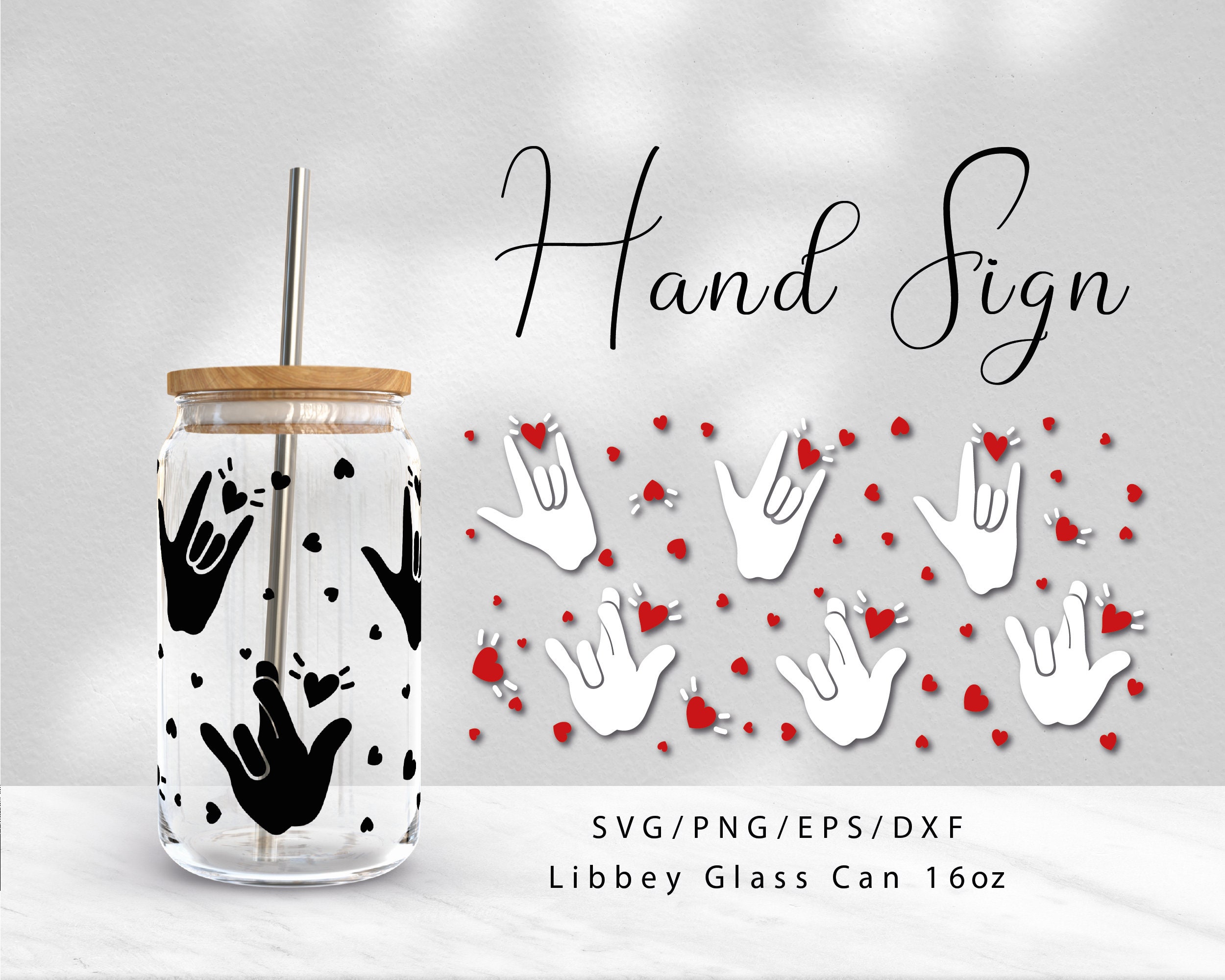 Asl Svg, Sign Language Libbey Glass Can Wrap, American Sign Language