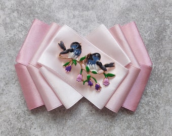 pink brooch with birds on a twig | brooch | women satin brooch | elegant brooch | jewelry bow tie for woman | Gift | jewelry brooch