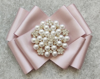 Gorgeous Blush Pink Brooch | Women Satin Brooch | Pearl Brooch | Luxurious Brooch | Jewelry Bow Tie For Woman | Jewelry Brooch