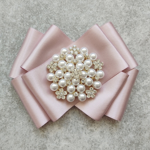 Superbe broche rose blush | Broche Satin Femme | Broche perle | Broche luxueuse | Bijoux Noeud Papillon Pour Femme | Bijoux Broche