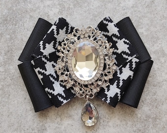 Broche Cristal Negro | Broche original | Broche Mujer Satén | Broche elegante y con estilo | Broche de lujo | Pajarita de joyería para mujer