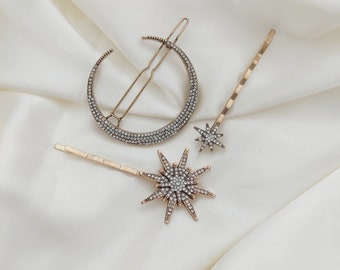 Celestial Moon and Stars Hair Pins | Women Metal Alloy Hair Clip | Elegant and Stylish | Women Gift | Hair Clips | Moon Style