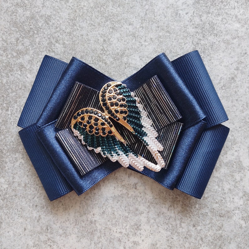 Angel Wings Woman Navy Blue Brooch Original Satin Brooch Elegant and Stylish Brooch Luxurious Brooch Jewelry Bow Tie For Woman image 1