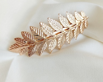 Barrette de luxe à la feuille d'or | Pince à cheveux en alliage métallique pour femmes | Barrette élégante et élégante | Cadeau de femme