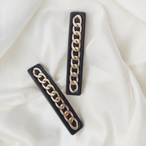 Luxurious Chain Black and Gold Barrette Women Metal Alloy Hair Clip Elegant and Stylish Barrette Women Gift Hair Clips imagen 6