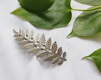 Silver Leaves Hair Clip  | Greek Style | French Hair Barrette | Silver Automatic Hair Clip