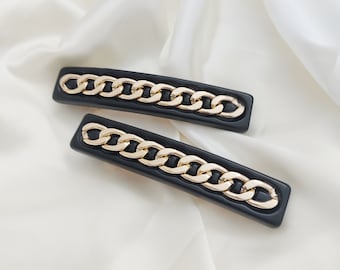 Luxurious Chain Black and Gold Barrette | Women Metal Alloy Hair Clip | Elegant and Stylish Barrette | Women Gift | Hair Clips