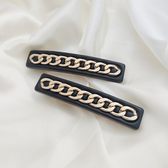 Luxurious Chain Black and Gold Barrette | Women Metal Alloy  display picture 1