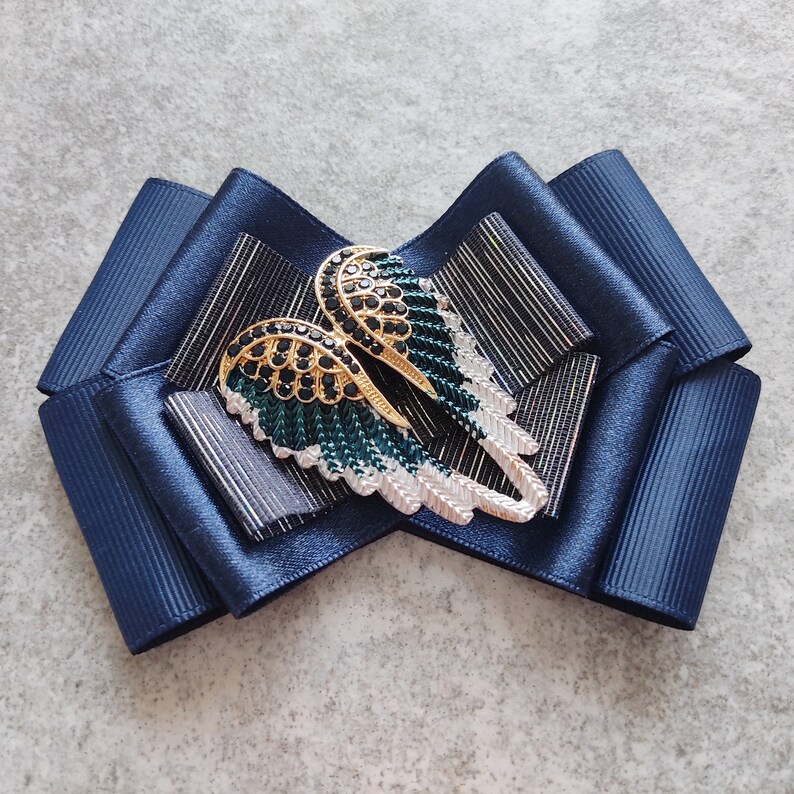 Angel Wings Woman Navy Blue Brooch Original Satin Brooch Elegant and Stylish Brooch Luxurious Brooch Jewelry Bow Tie For Woman image 7