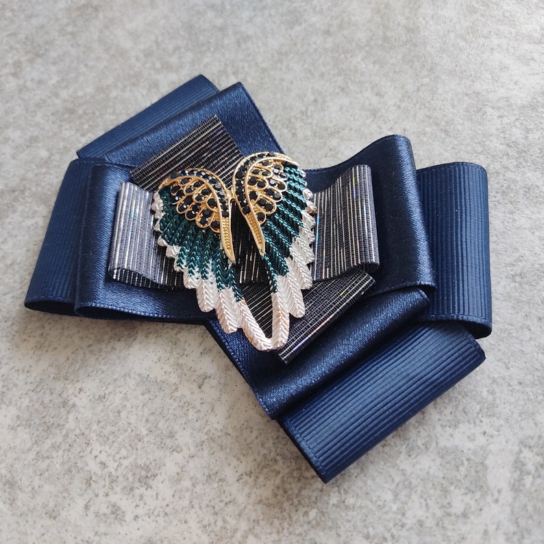 Angel Wings Woman Navy Blue Brooch Original Satin Brooch Elegant and Stylish Brooch Luxurious Brooch Jewelry Bow Tie For Woman image 2