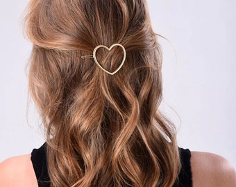 Horquilla de oro y corazón plateado | horquilla metálica geométrica | Clip elegante y con estilo| Lujosa hebilla para el cabello