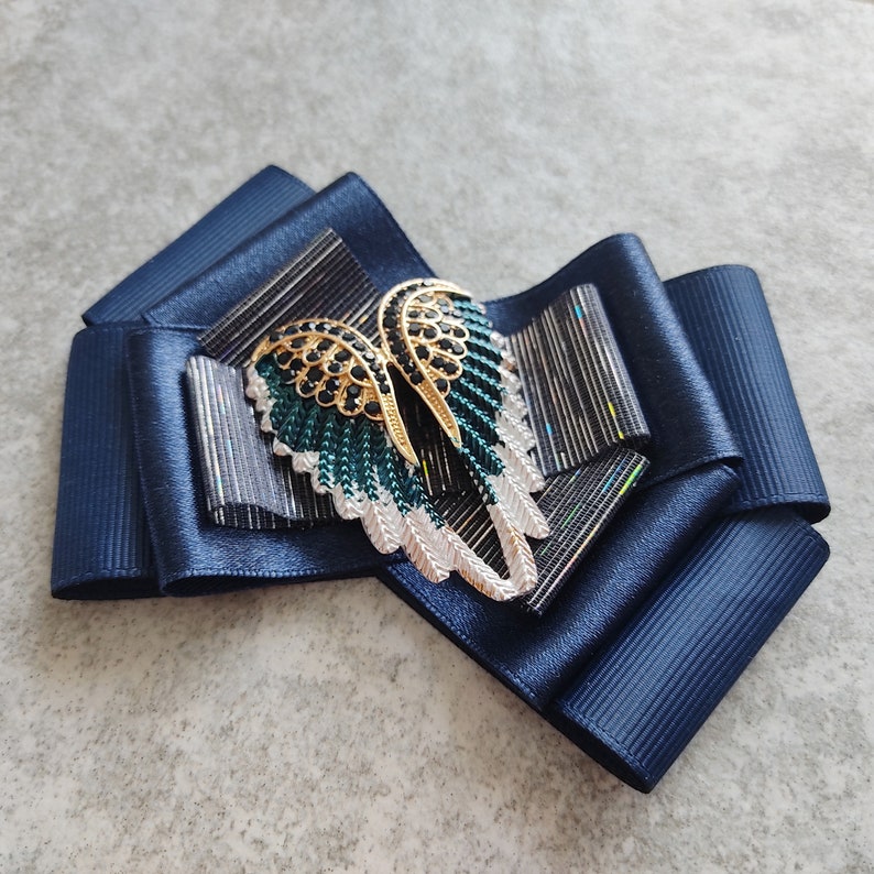 Angel Wings Woman Navy Blue Brooch Original Satin Brooch Elegant and Stylish Brooch Luxurious Brooch Jewelry Bow Tie For Woman image 5